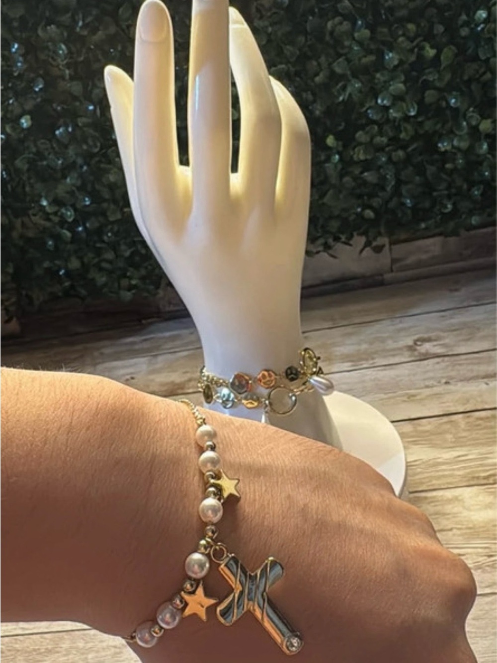 Gold Pearl Cross Charm Bracelet - Women Jewelry/ joyería de alta calidad